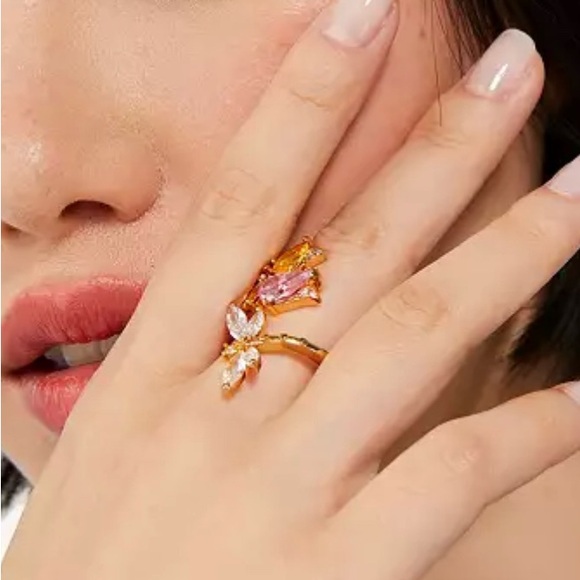 Kate Spade Greenhouse Floral Wrap Ring ~Rhinestone Dragonfly Tulip Cocktail Ring - Picture 5 of 6